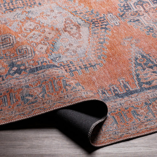 Langley Street Bria Machine Washable Oriental Burnt Orange/Blue Area